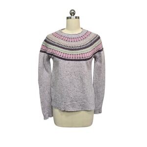 TABITHA WEBB Womens Fair Isle Knit Sweater Light Gray Pink Green Multi Size M